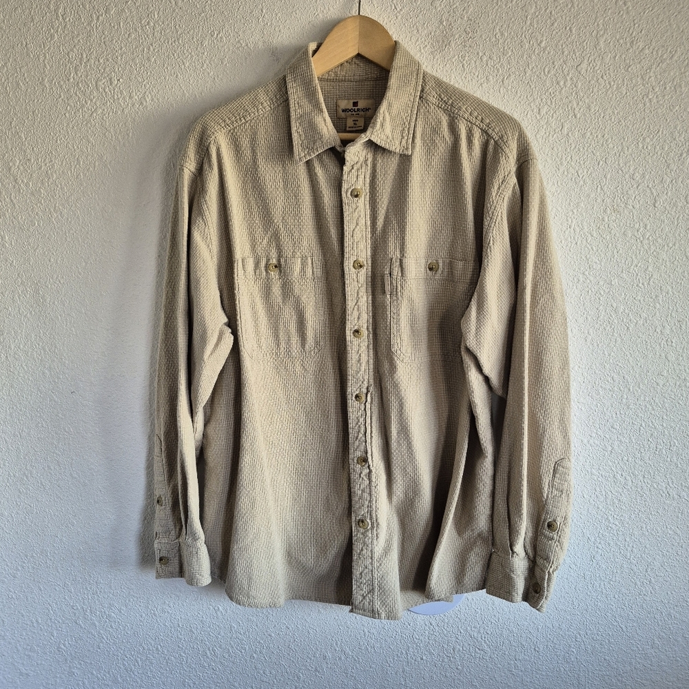 Vintage Woolrich Long Sleeve Button Down Khaki Shirt Mens Size XL